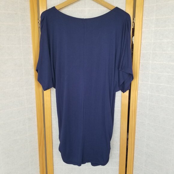 Made by Johnny Wrap Top Size XL Navy Blue Bat Wing Sleeves Side Rouching - Picture 8 of 9